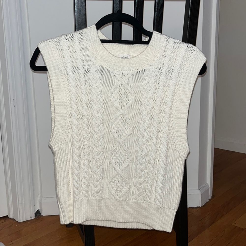 Aritzia White Cable Knit Sweater Vest